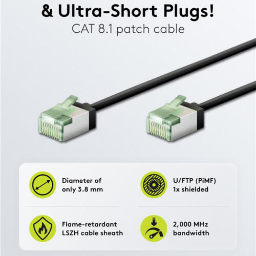 GOOBAY καλώδιο δικτύου 74356, CAT 8.1 U/FTP, ultra slim, copper, 40Gbps, 5m, μαύρο