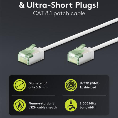 GOOBAY καλώδιο δικτύου 74361, CAT 8.1 U/FTP, ultra slim, copper, 40Gbps, 2m, λευκό