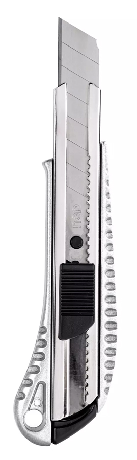 DL4255.jpg Ασημί μεταλλικό κοπίδι DELI DL4255 με λεπίδα 18 mm και μηχανισμό κλειδώματος