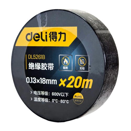 Μαύρη μονωτική ταινία DELI DL5261B σε ρολό 18 mm × 20 m