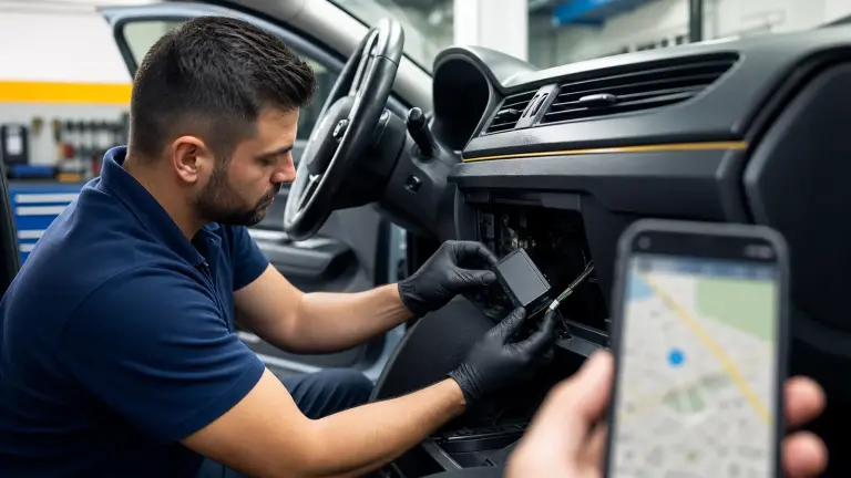 Επαγγελματική εγκατάσταση GPS tracker πίσω από το ταμπλό αυτοκινήτου